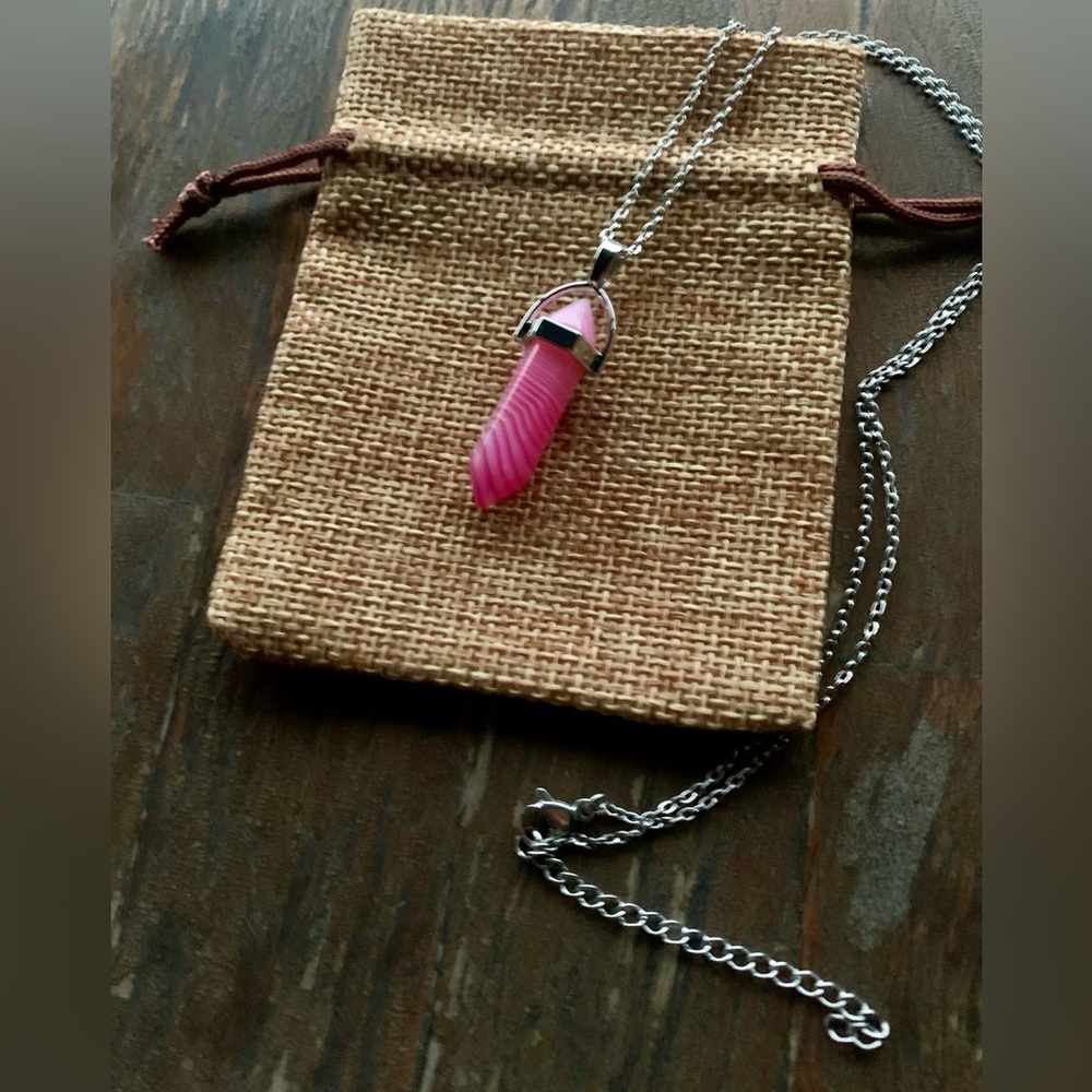 Pink Agate Necklace Agate Pendant Crystal Point Necklace Crystal Necklace